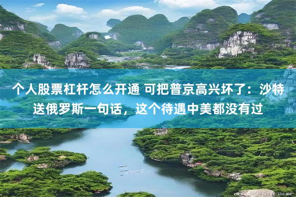 个人股票杠杆怎么开通 可把普京高兴坏了：沙特送俄罗斯一句话，这个待遇中美都没有过