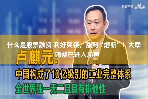 什么是股票融资 利好突袭，涨到“熔断”！大摩：调整已进入尾声
